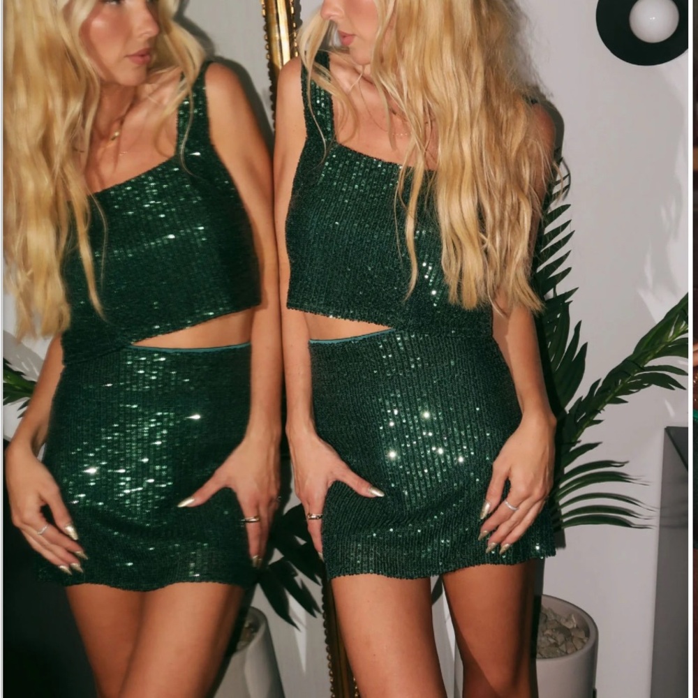 Show Me Your MuMu Green Sequin Skirt Set
